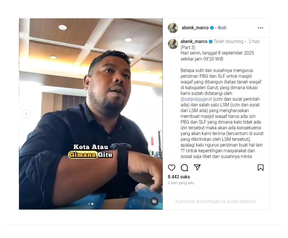 Unggahan Instagram Abenk Marco